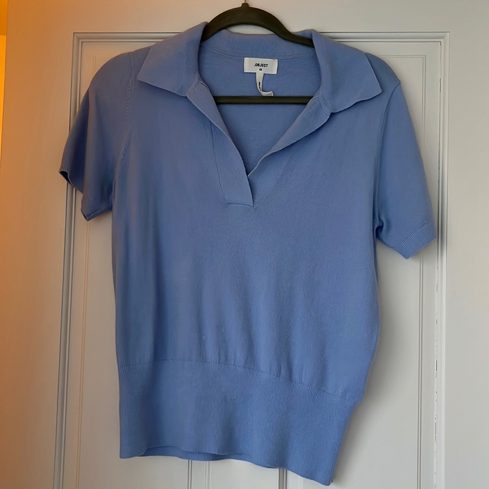 Blue Collared Knit short sleeve top